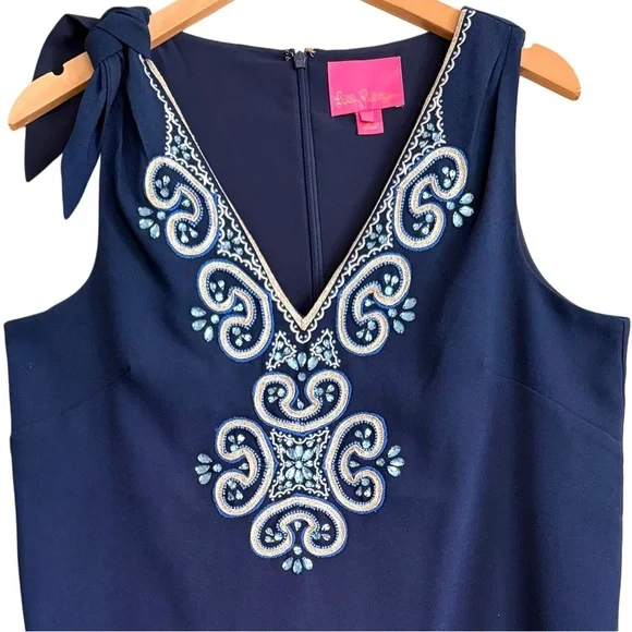 Lilly Pulitzer Preppy Feminine Chic Embroidered A-Line Sheath Dress Size 8 Party - Picture 3 of 10